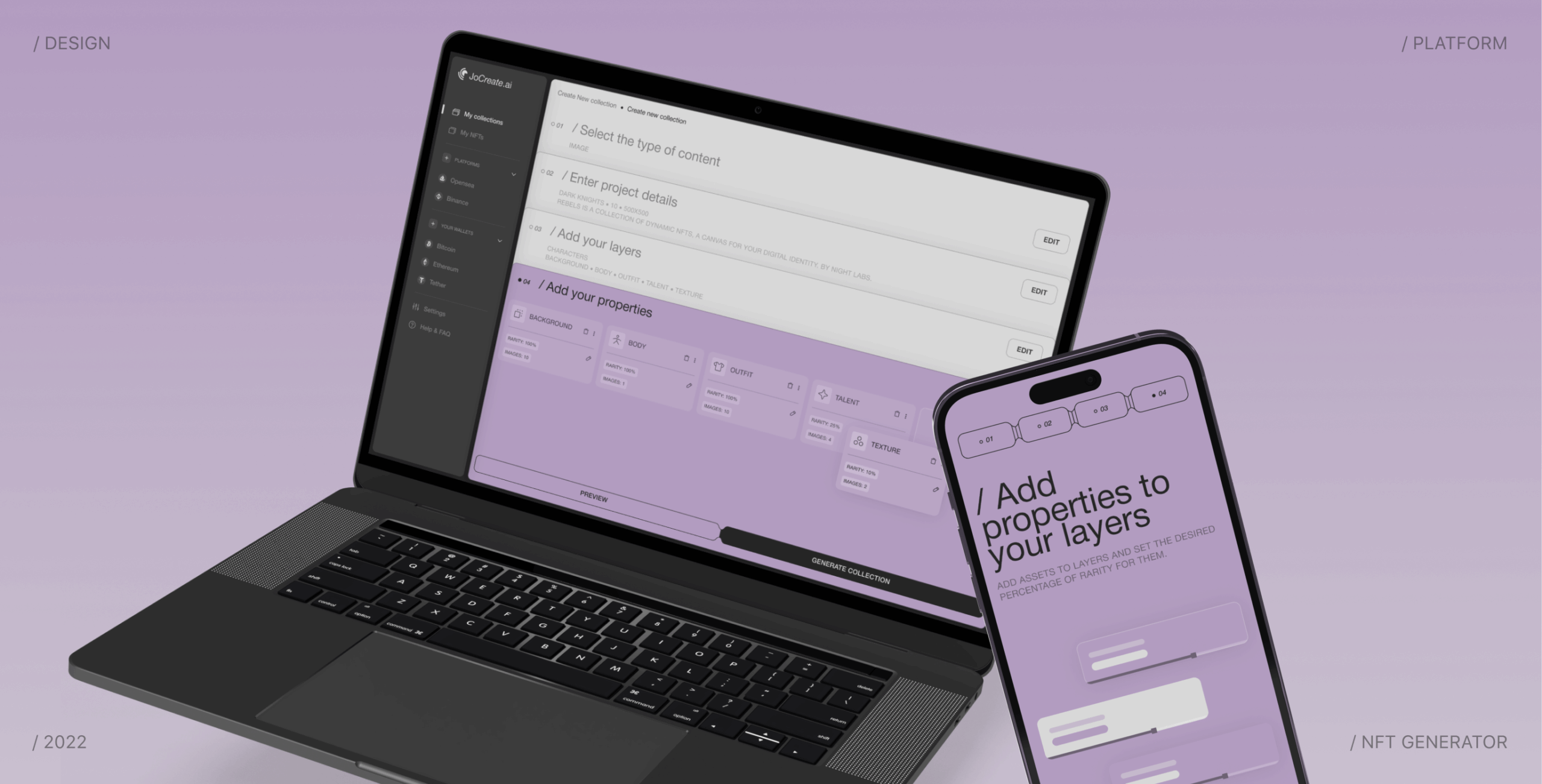 JoCreate – Application for creating NFT collections - Website Development - Photo 1