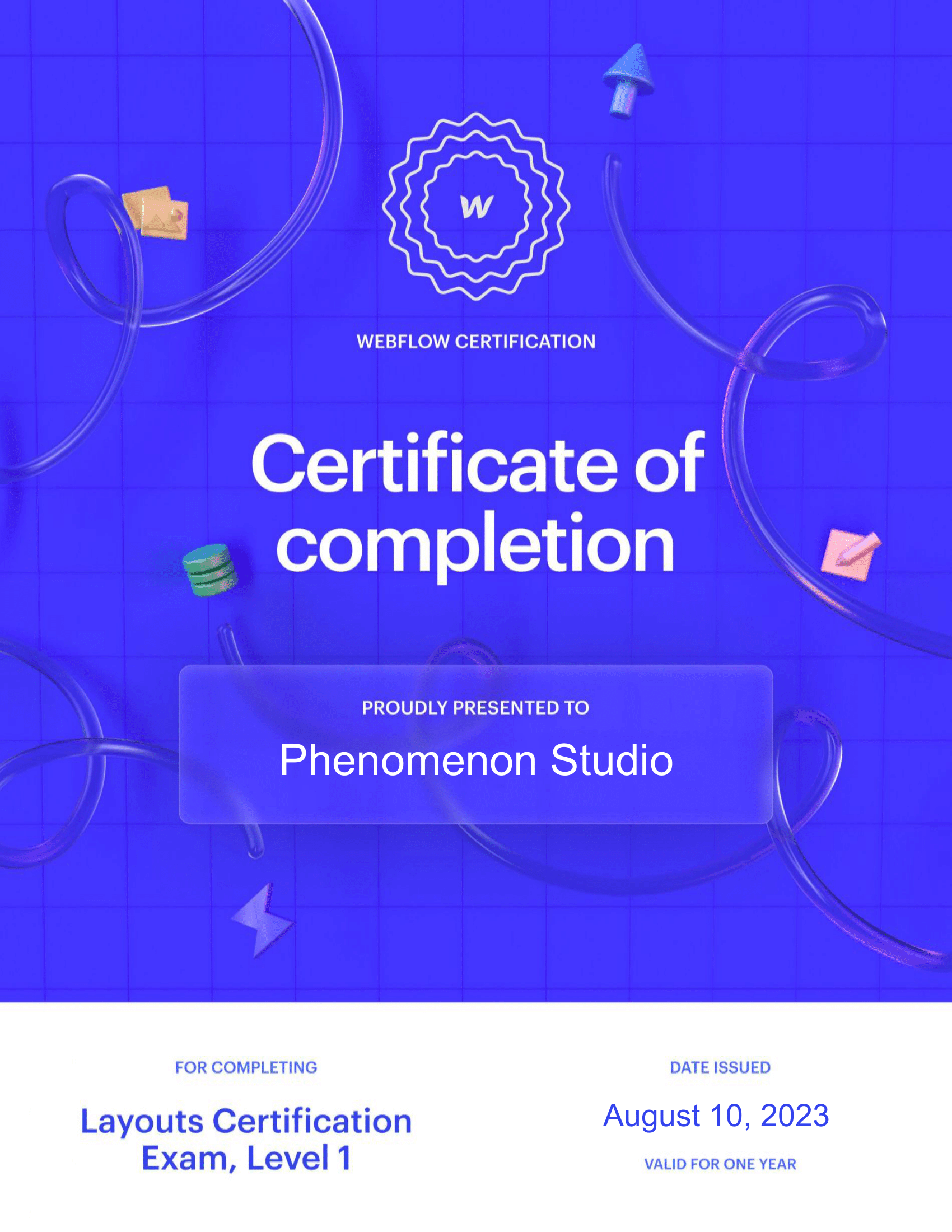 Phenomenon has received newly released Webflow certificates Phenomenon