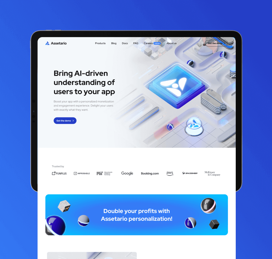 Assetario – website for the best in class platform for app personalization - Website Development - Photo 