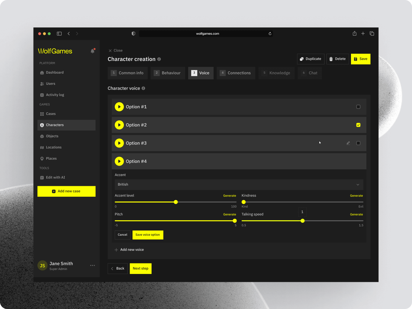 Wolf Games case maker studio – AI-<wbr>driven crime story creation - Website Development - Photo 5